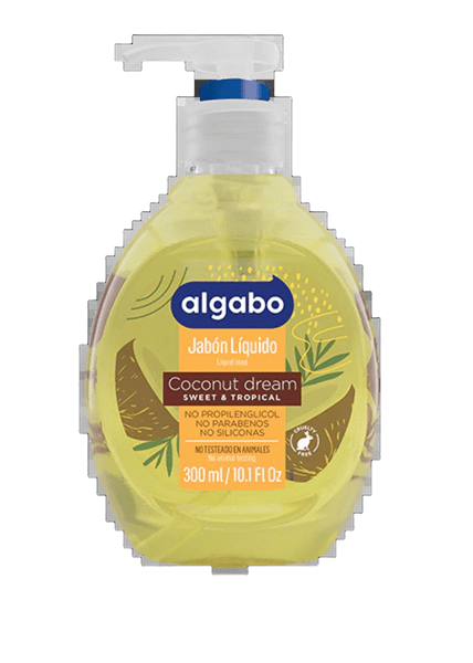 Jabon Liquido Algabo x300 ml. Coco y Vainilla (amarillo)