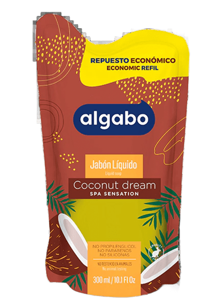 Repuesto Economico Jabon Liquido Algabo x300 ml. Coco y Vainilla (amarillo)
