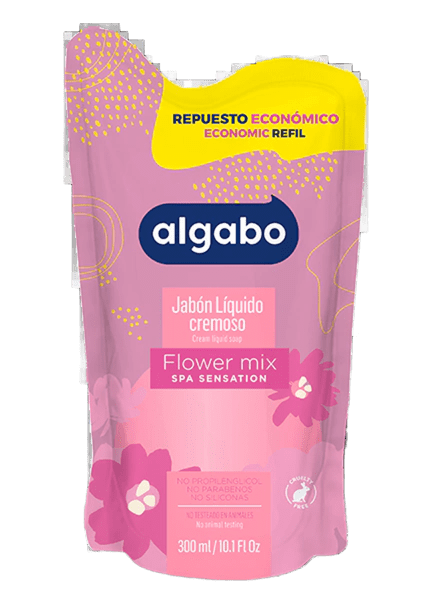 Repuesto Economico Jabon Liquido Algabo x300 ml. Flower mix (rosa)